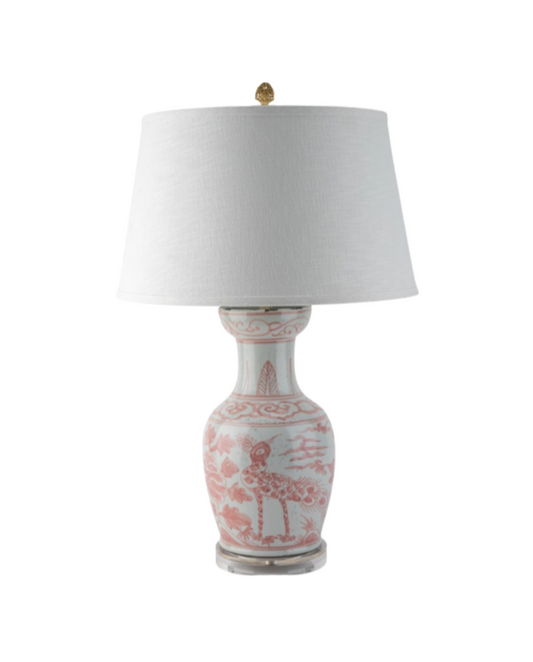 Porcelain Antiqued Finish Lamp-Red Bird