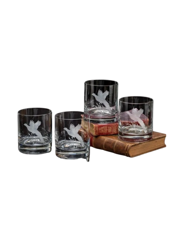 Julie Wear Pheasant in Flight Double Old Fashioned Glass