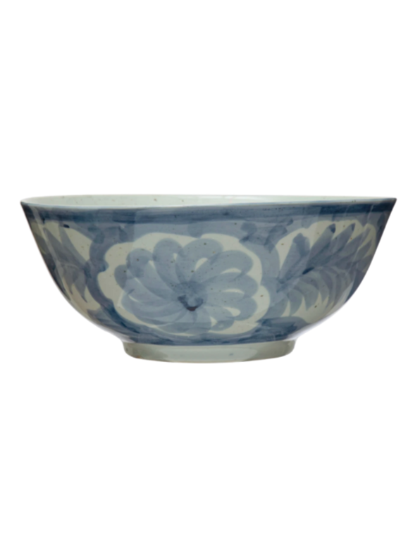 Hand-Painted Blue & White Stoneware Bowl