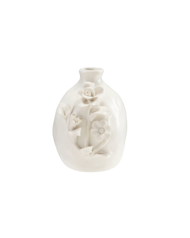 White Stoneware Vase with 3D Flowers