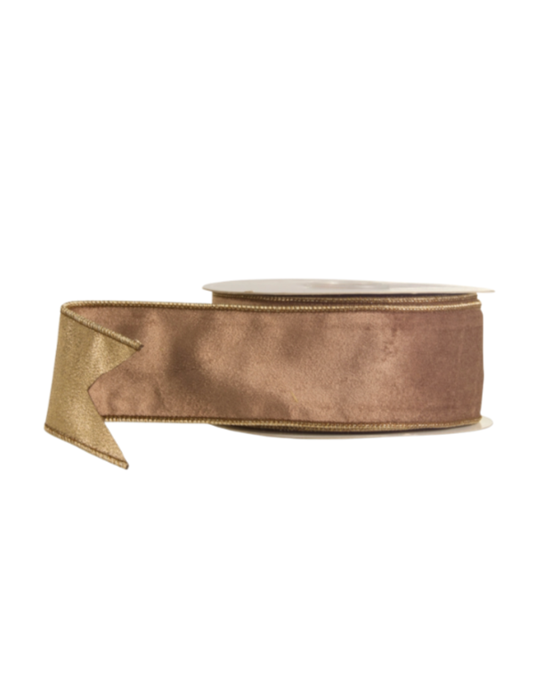 2.5" X 10 Yds Brown Suede And Metallic Wired Ribbon