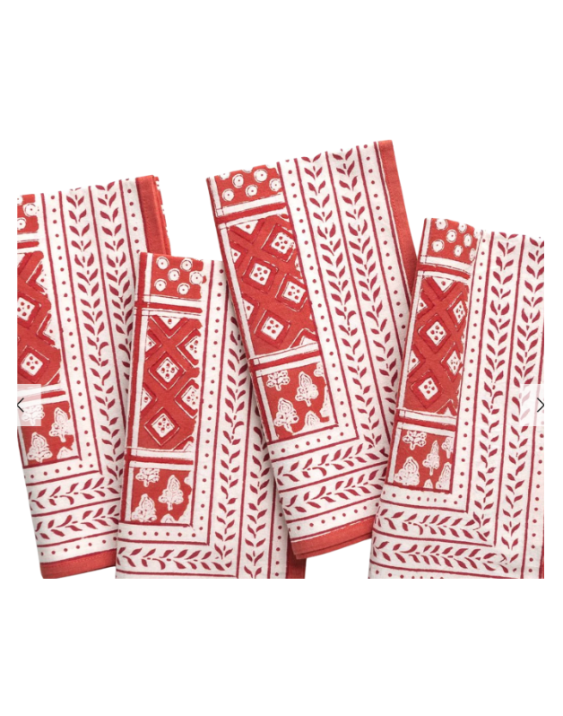 Pomegranate Pom Buti Patchwork Red Napkin | Set of 4