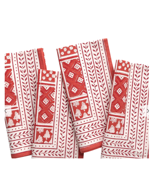 Pomegranate Pom Buti Patchwork Red Napkin | Set of 4