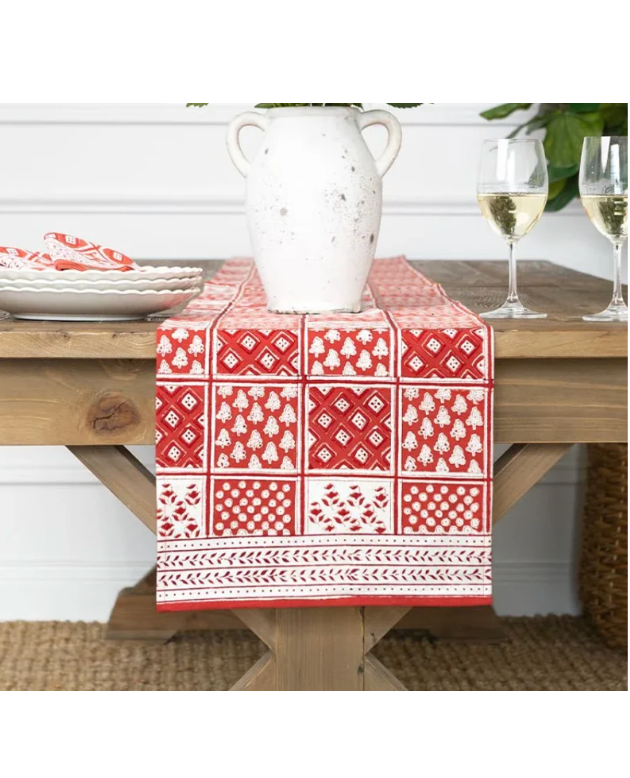 Pomegranate Pom Buti Patchwork Red Table Runner