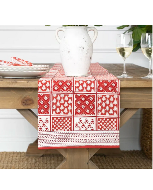 Pomegranate Pom Buti Patchwork Red Table Runner
