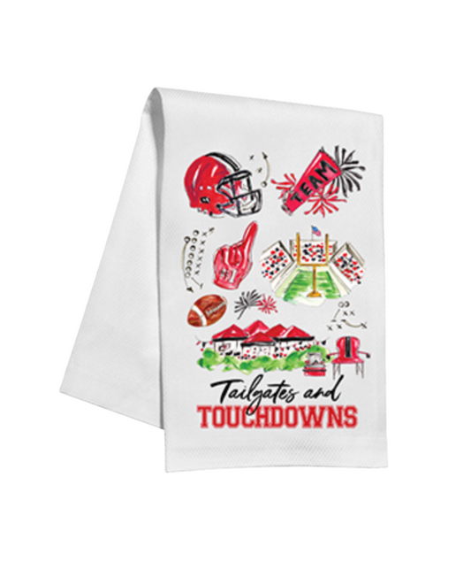 Red & Black Tailgates and Touchdowns Kitchen Towel