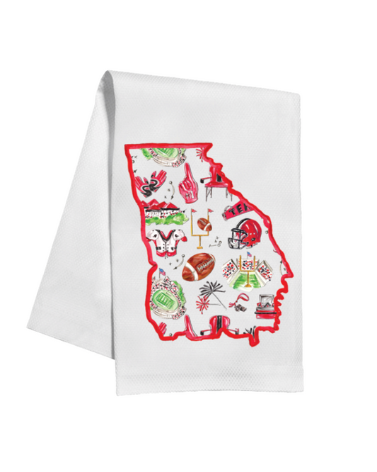 Red & Black State of Georgia Football Icon Kitchen Towel