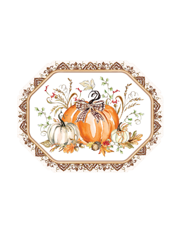 Fall Pumpkins and Foliage with Brown Chinoiserie Border Die-Cut Paper Placemat