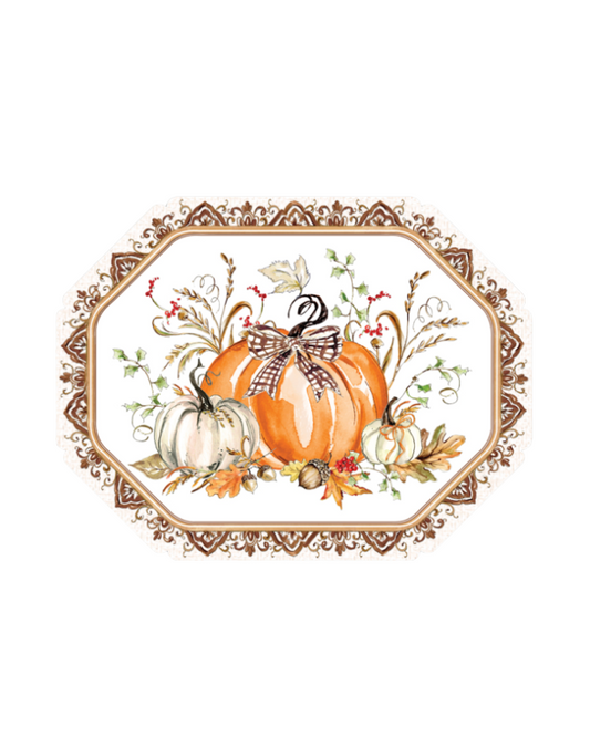 Fall Pumpkins and Foliage with Brown Chinoiserie Border Die-Cut Paper Placemat