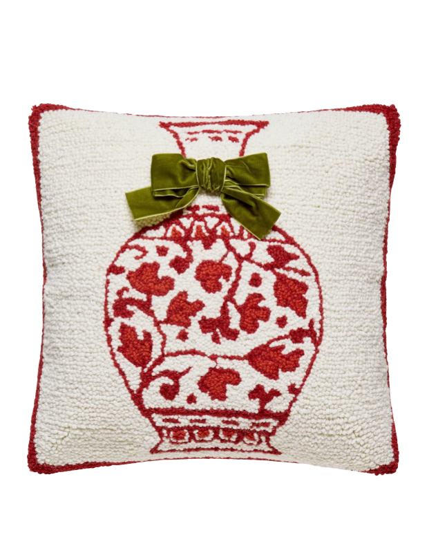 Chinoiserie Vase with Real Bow Hook Pillow