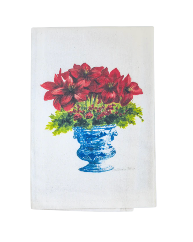 Amaryllis in Chinoiserie Urn Tea Towel