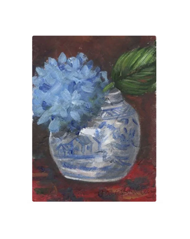 Hydrangea and Oriental Rug Tabletop Art