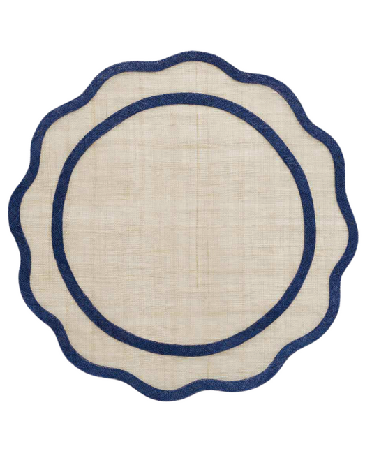 Pomegranate Dark Blue Scalloped Rice Paper Placement - Set of 4