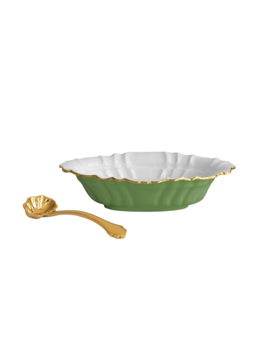 Beatriz Ball Encanto Tuscany Small Oval Bowl with Spoon (Leaf Green and White)