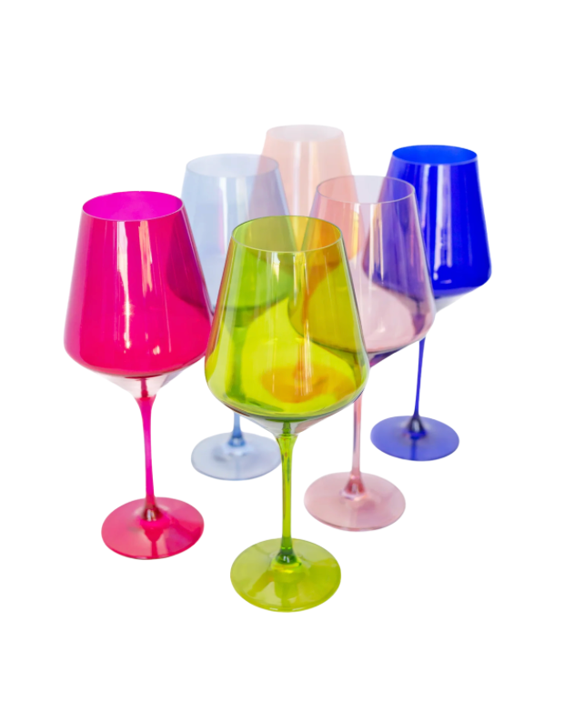Estelle Set of 6 Mixed Colored Wine Glasses