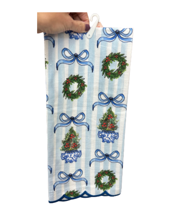 Blue Christmas Scallop Towel