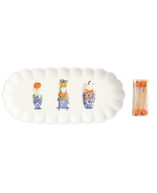Pumpkin Topiary Tray & Toothpick Set