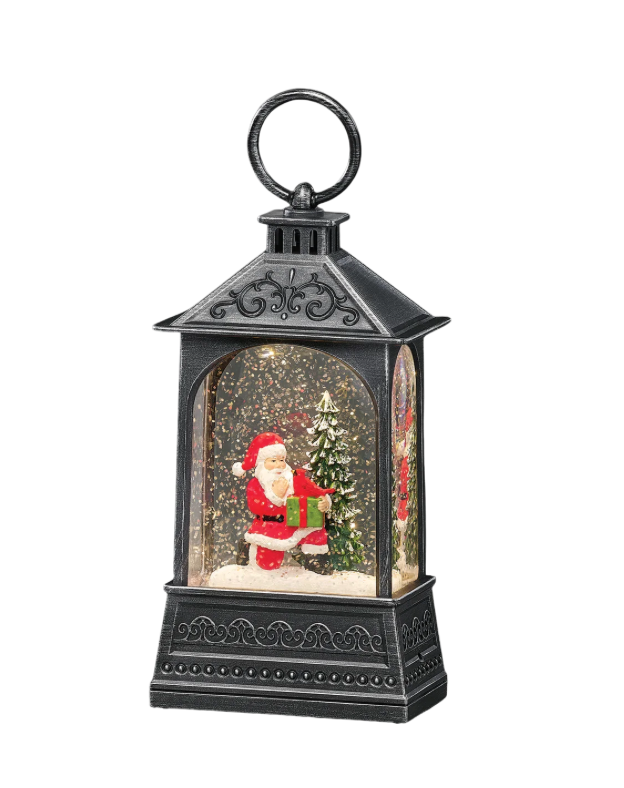 Lighted Swirl Santa Carrying Present Lantern