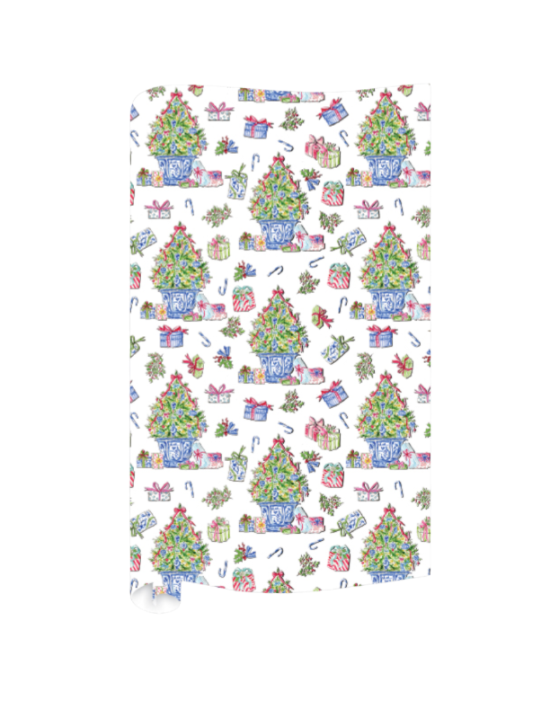 Christmas Tree with Blue Chinoiserie Ornaments Wrapping Paper