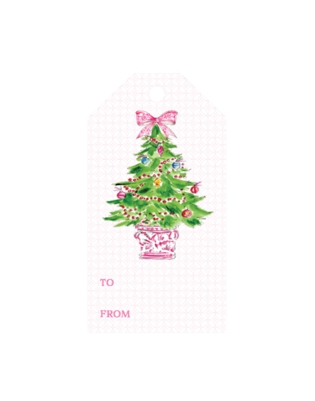 Christmas Trees in Pink Chinoiserie Pots Gift Tag
