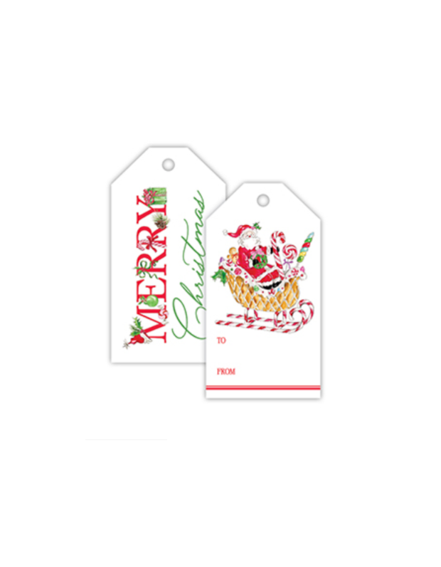 Santa in Candy Sleigh Gingerbread Cookies and Holiday Candy Gift Tag