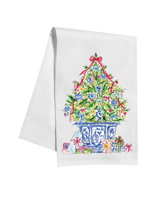 Christmas Tree with Christmas Tree with Blue Chinoiserie Ornaments Kitchen Towel