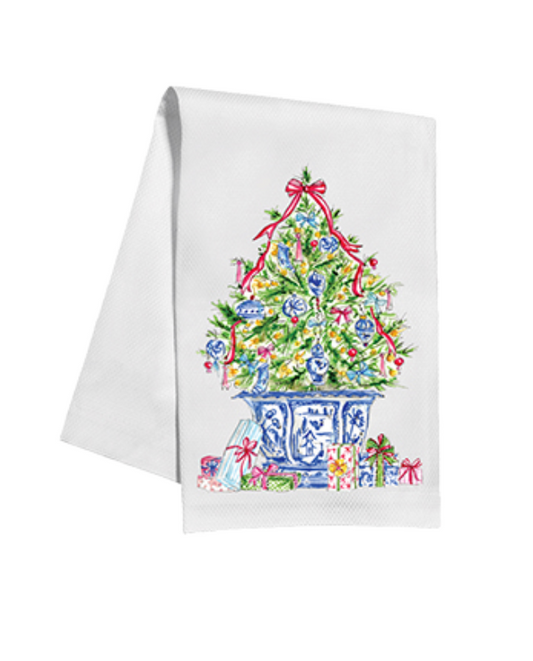 Christmas Tree with Christmas Tree with Blue Chinoiserie Ornaments Kitchen Towel