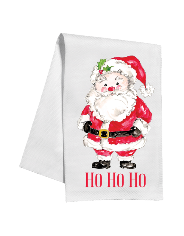 Ho Ho Ho Santa in Red Suit Standing Kitchen Towel