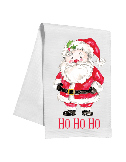 Ho Ho Ho Santa in Red Suit Standing Kitchen Towel