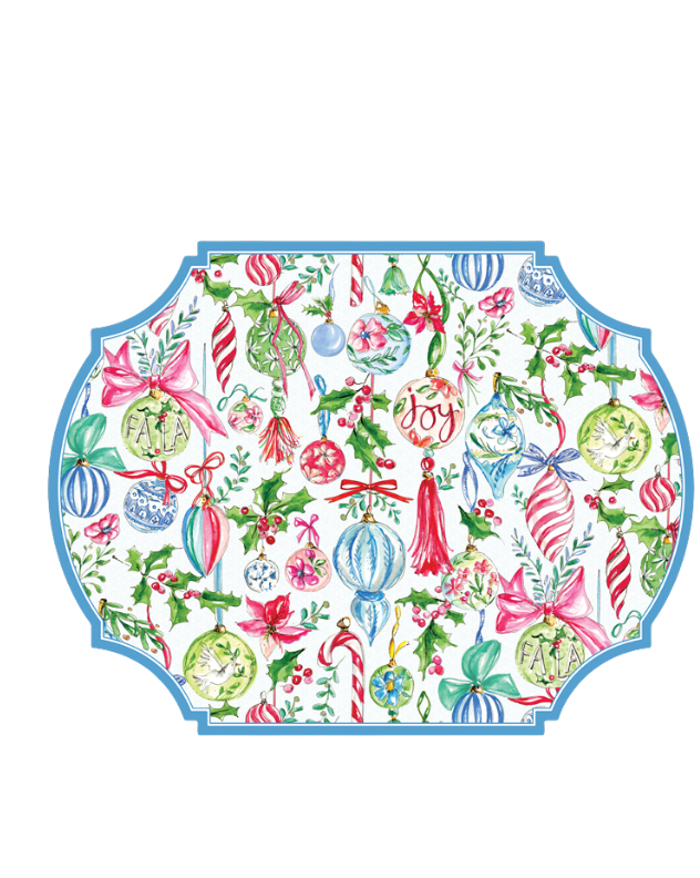 Blue, Red & Green Vintage Ornaments Posh Die-Cut Placemat