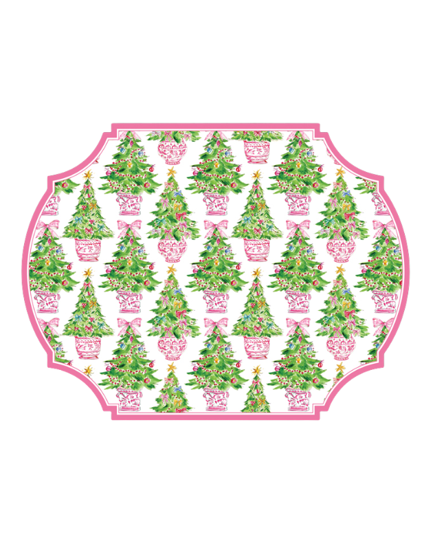 Christmas Trees Pink Chinoiserie Pots Posh Die-Cut Placemat