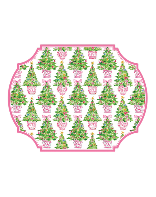 Christmas Trees Pink Chinoiserie Pots Posh Die-Cut Placemat