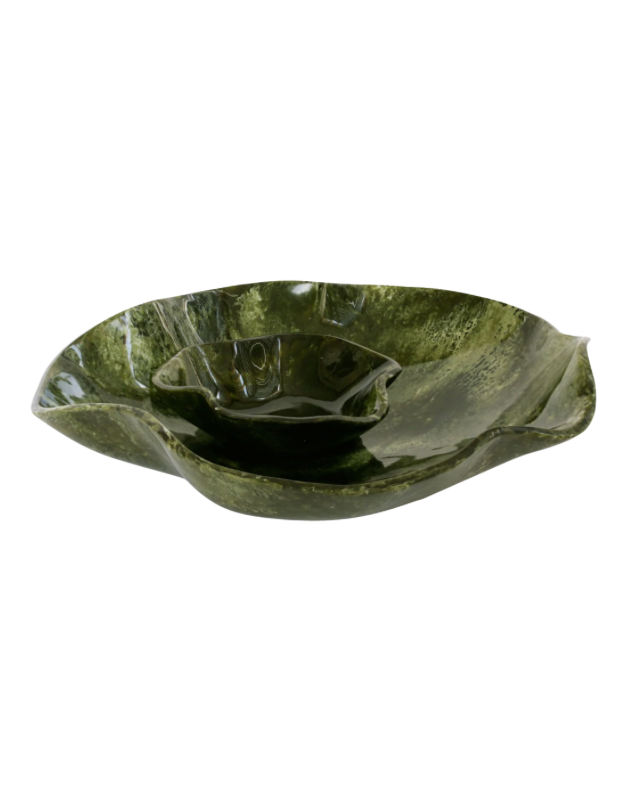 Beatriz Ball Resin Malachite Bowl with Dip