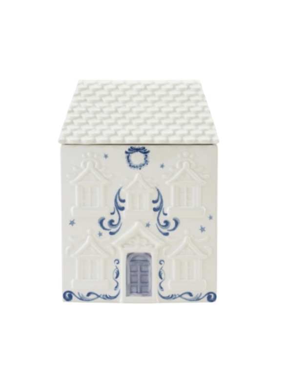 Blue & White Ceramic House Shaped Jar