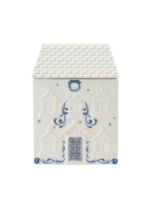 Blue & White Ceramic House Shaped Jar