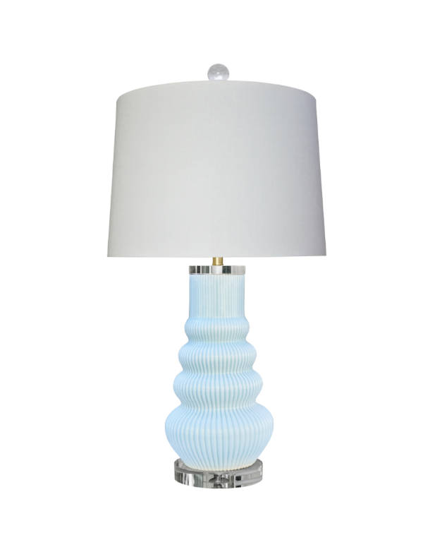 Celadon Blue Porcelain Striped Gourd Lamp with Acrylic Base