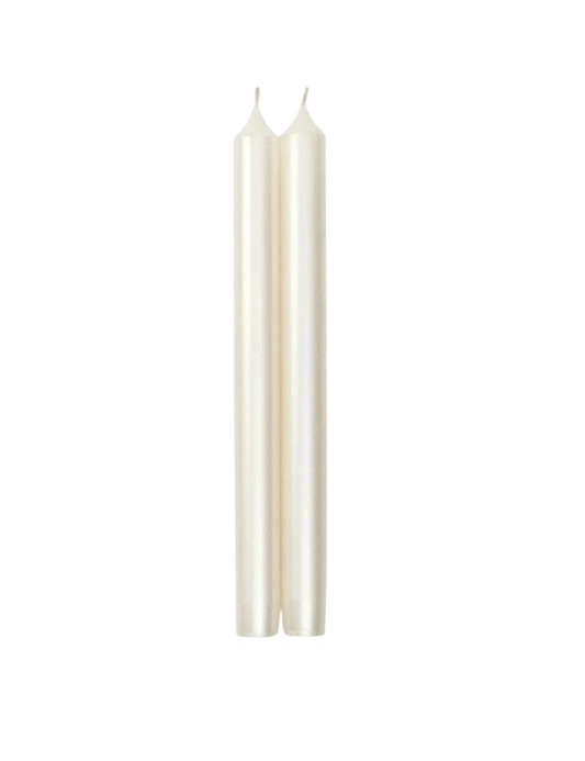 White Pearlescent 10" Crown Candles, 1 pair