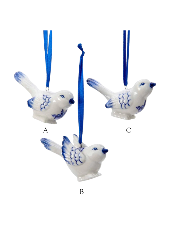 Porcelain Delft Blue Bird Ornaments