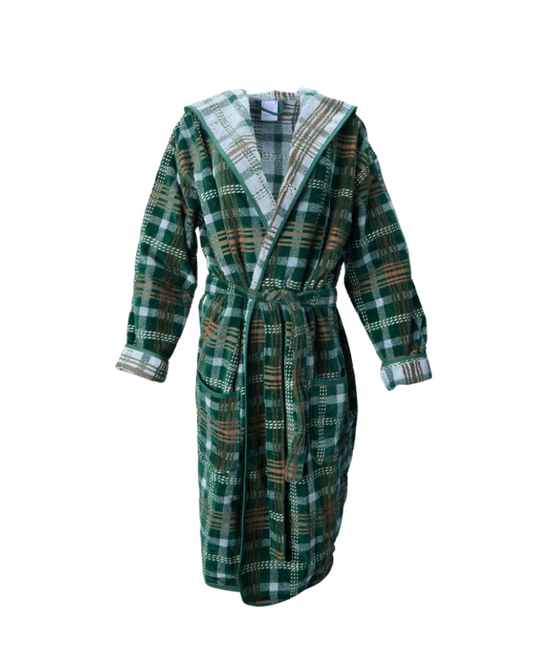 Weezie Men's Plush Robe - Green Plaid