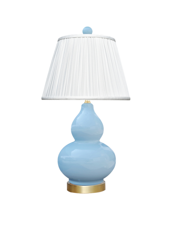 Ice Blue Gourd Lamp with Brass Base