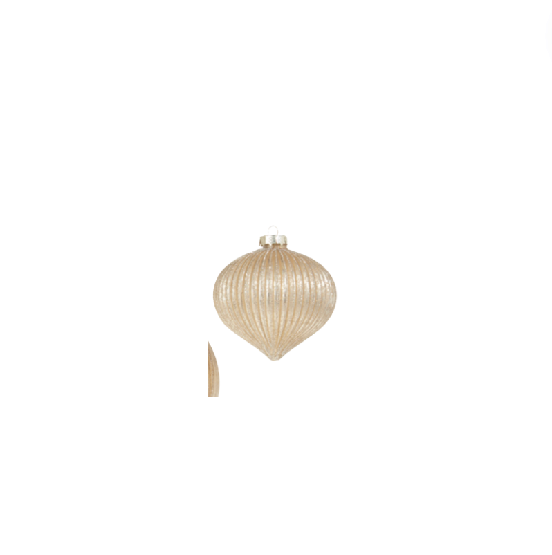 4" Champagne Glitter Ribbed Ornament