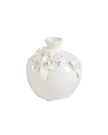 White Ceramic Vase with Raised Flowers