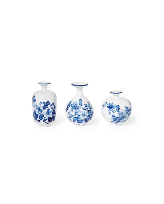 Petite Hand-painted Chinoiserie Blue and White Floral Vase