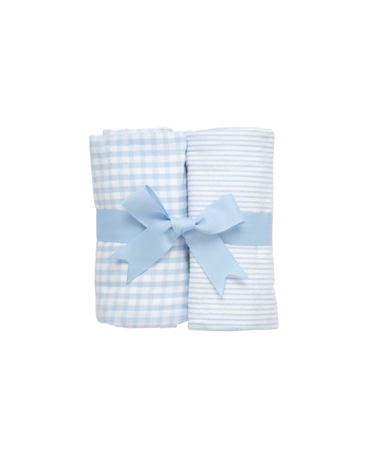 Set of 3 Burp Cloths - Blue Check & Blue Stripe