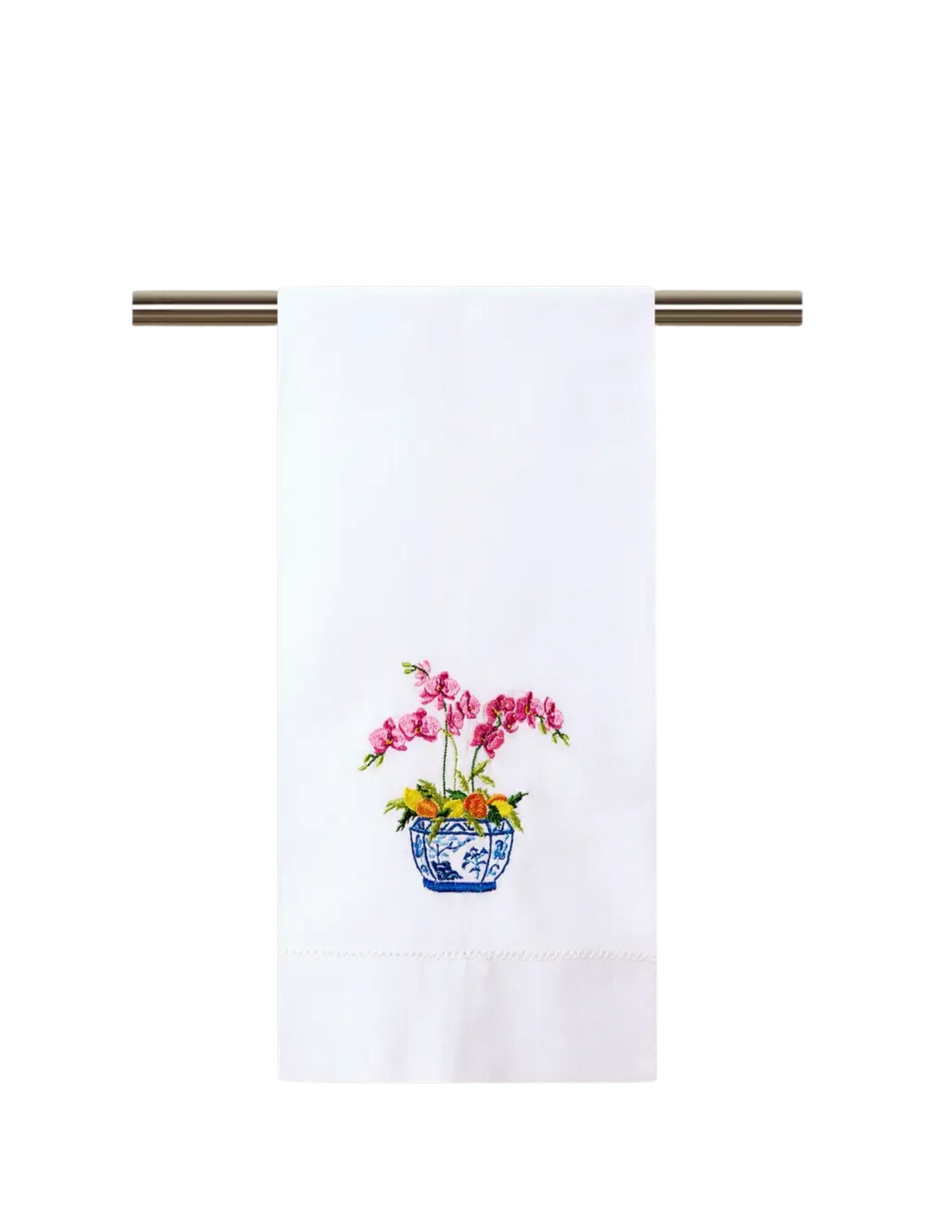 Oranges And Orchids Embroidered Guest Tea Towel