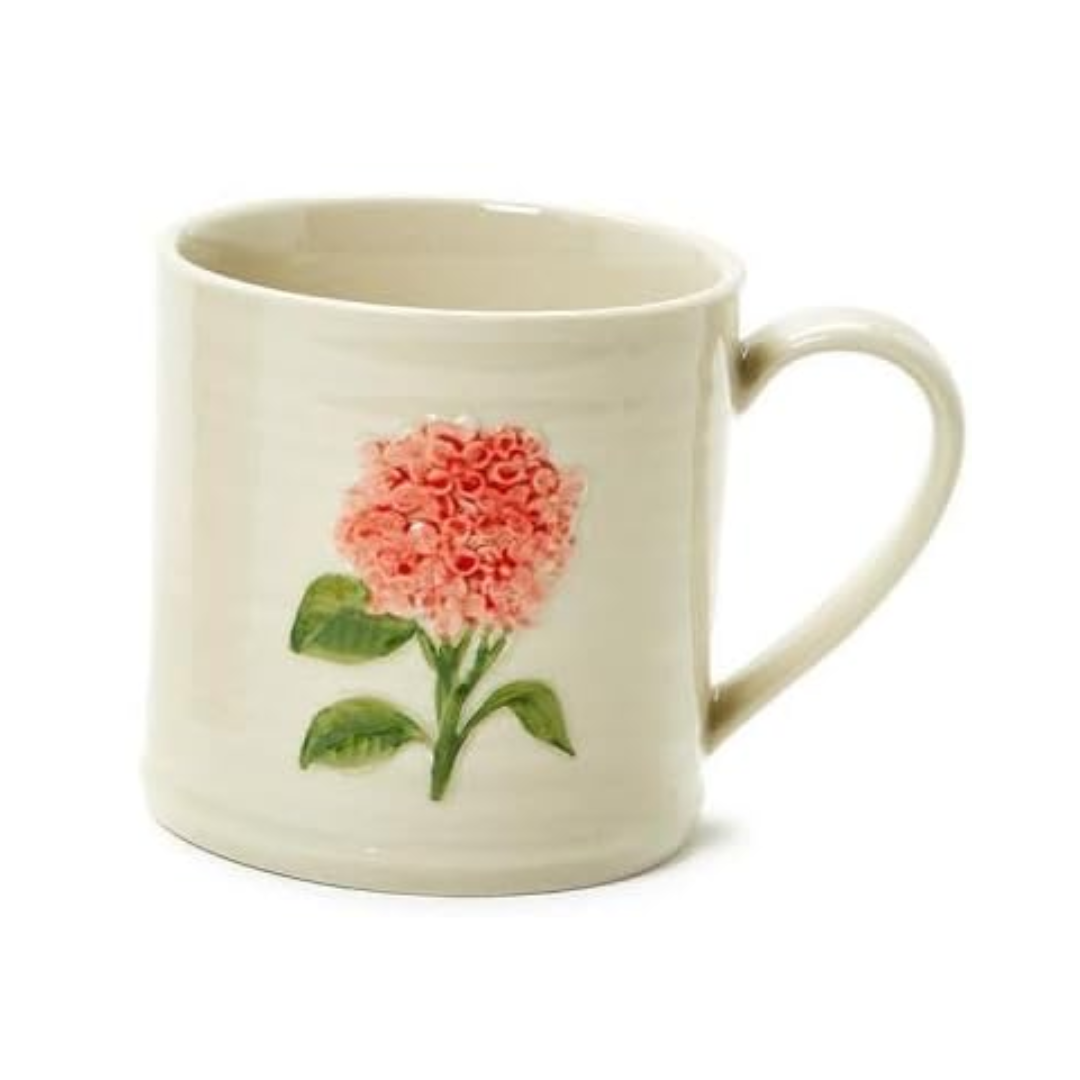 Hydrangea Mug with Embossed Hand-Painted Flower