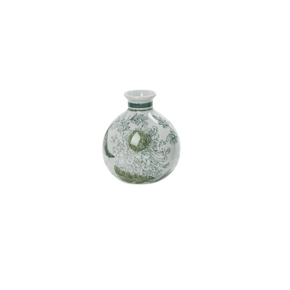 Primrose and Lotus Hand-Painted Mini Green and White Chinoiserie Vase