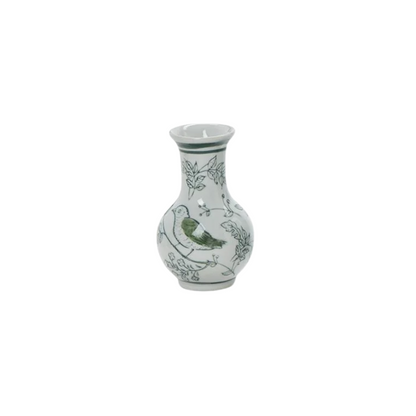 Primrose and Lotus Hand-Painted Mini Green and White Chinoiserie Vase