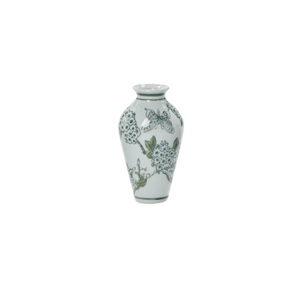 Primrose and Lotus Hand-Painted Mini Green and White Chinoiserie Vase