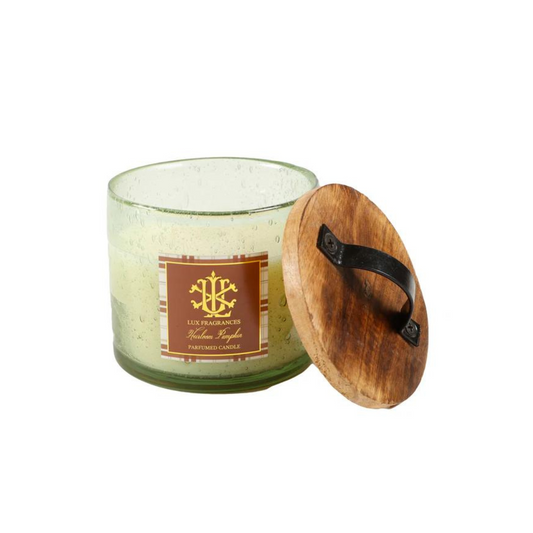 Lux Fragrances Heirloom Pumpkin Green Glass with Lid Candle